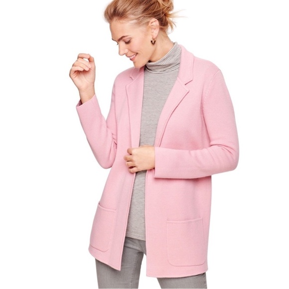 Talbots Merino Wool Blend Sweater Coat Blazer Jacket Patch Pocket Open Cardigan - Picture 2 of 7